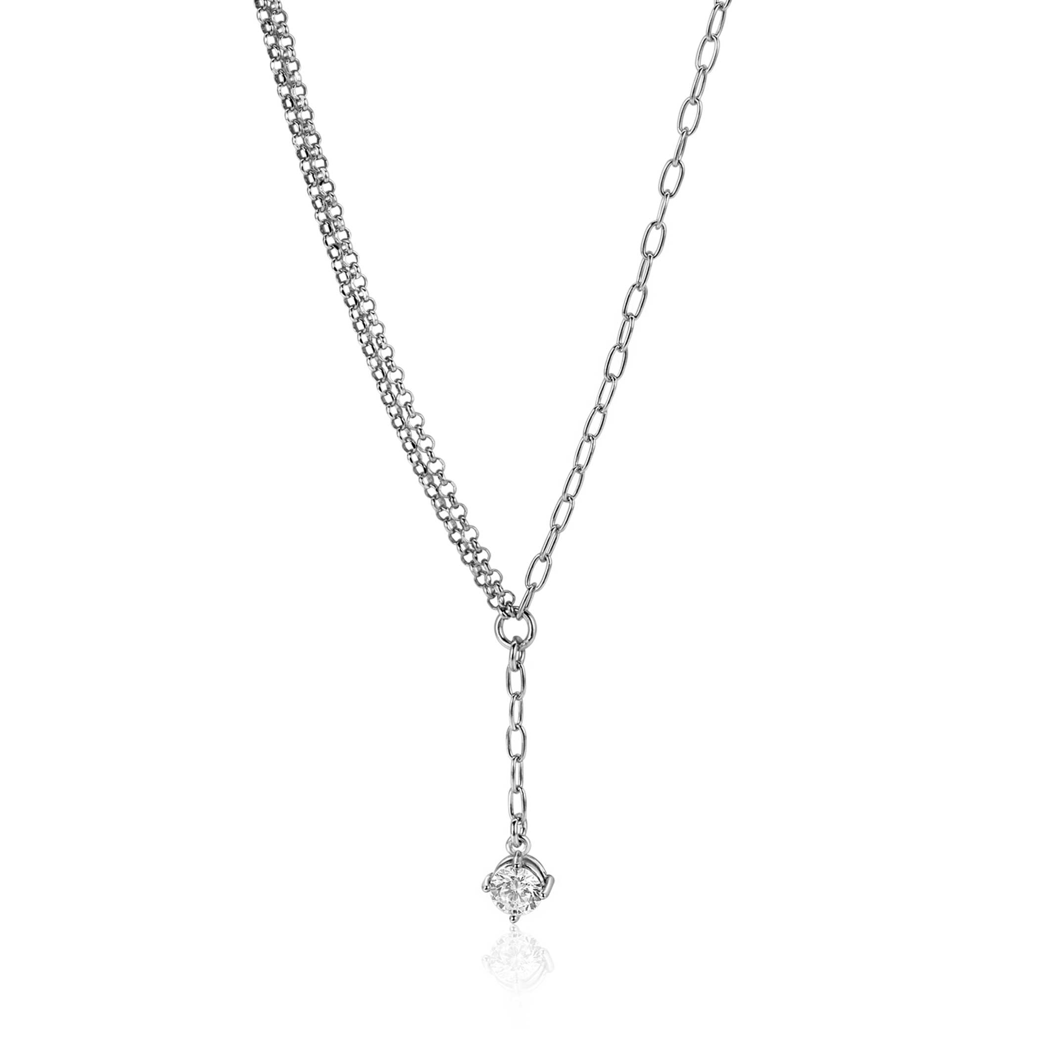 ZINZI Silber Y-Collier mit feinen Gliedern, hängender weißer runder Zirkonia, 42-45 cm ZIC2660