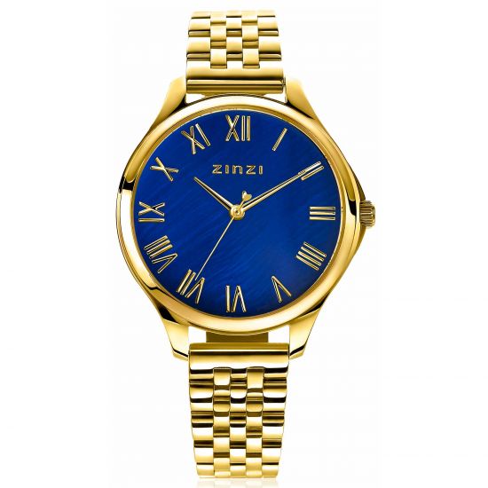 "ZINZI Uhr JULIA 34mm dunkelblaue Perle Zifferblatt römische Zahlen goldfarbenes Stahlgehäuse und Band ziw1147"