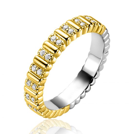 ZINZI Goldplattierter Silberner Ring (4mm breit) besetzt mit weißen Zirkonias ZIR2686Y