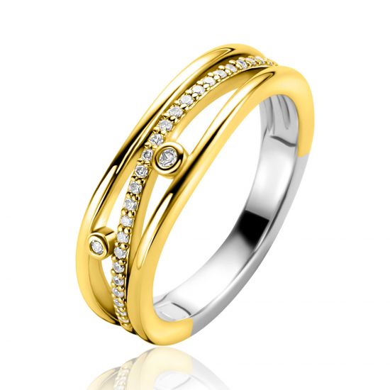 ZINZI Goldplattierter Silberner Multi-Look-Ring (6mm breit) im geschwungenen Design, besetzt mit weißen Zirkonias ZIR2685