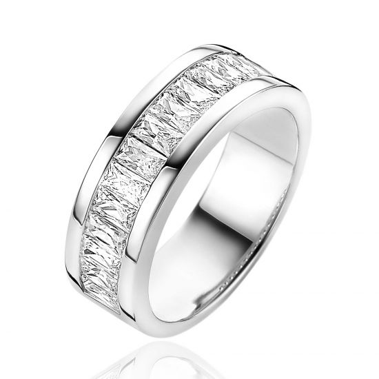 ZINZI Silber schicker breiter Ring 7mm Baguette Schliff Zirkonia ZIR2122