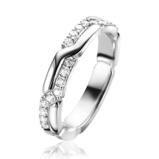 ZINZI zlv. ring gevlochten zirconia's/glad mt.62